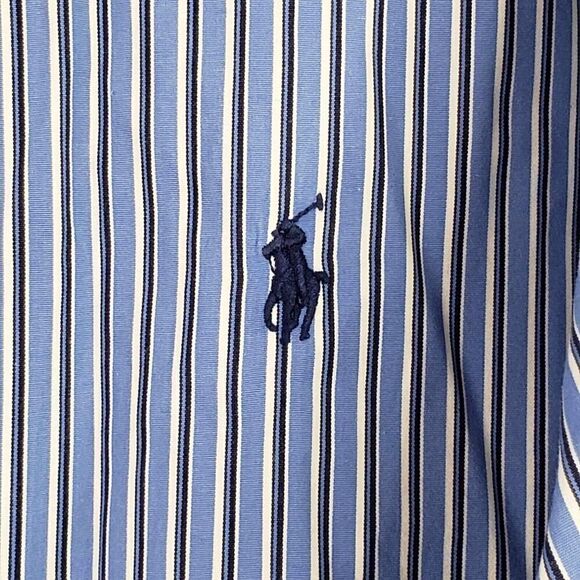 Polo Ralph Lauren Oxford Shirt Men's XL 17.5 Blue Vertical Stripe LS Button Down - Picture 7 of 11
